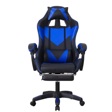 Scaun ergonomic de gaming Procart negru albastru cu tetiera si suport lombar