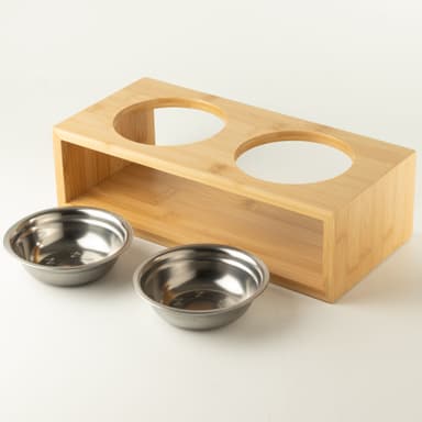 Set boluri inox duble pe suport in lemn pentru animale